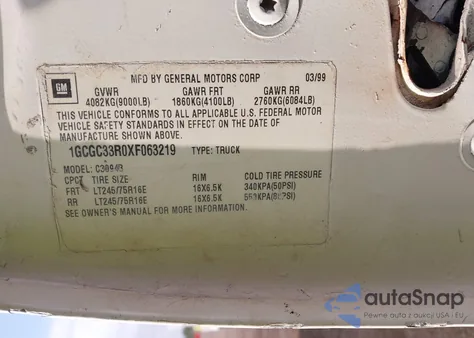 1999 Chevrolet C3500 from USA, damaged, VIN 1GCGC33R0XF063219